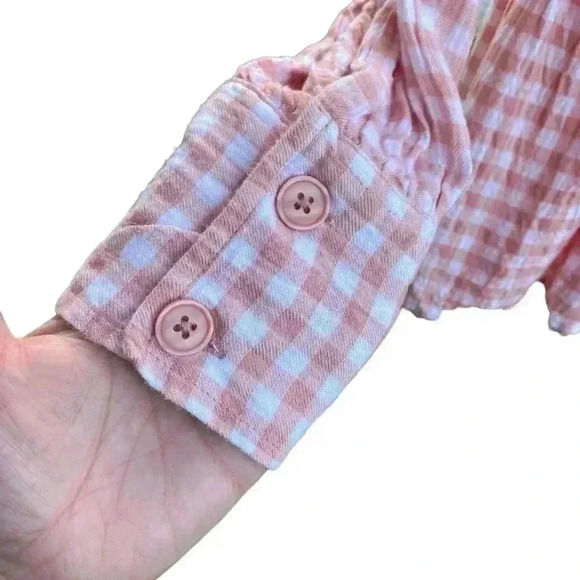 Pink and White Gingham Peplum Blouse - Picture 2 of 5